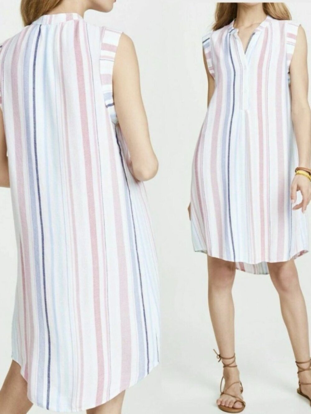 Cloth & Stone Anthropologie Florence Striped Linen Blend Shirt Dress Size Small